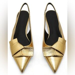 Women's Kitten Heels Slingback Pumps Bow Knot Pointed Closed Toe Thick Low Heels